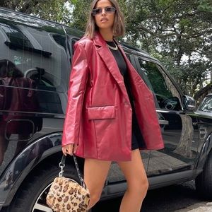 S/M Princess Polly Jocelyn Faux Leather Blazer Burgundy